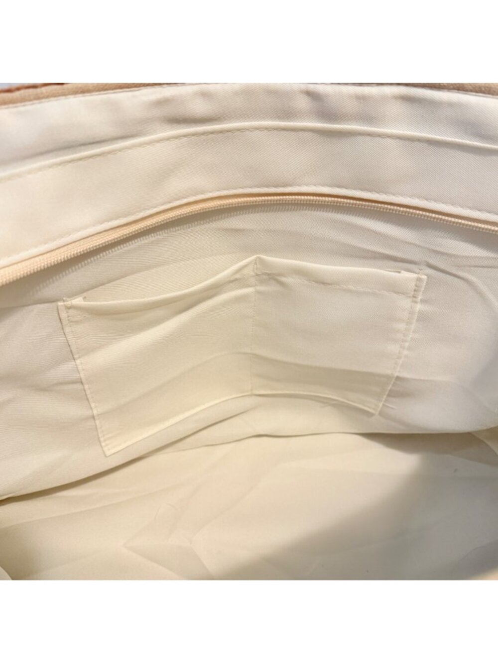 Caribbean Joe Island Supply Co Green Beige Canvas Tote Rope Handles Zip Closure - Picture 7 of 8